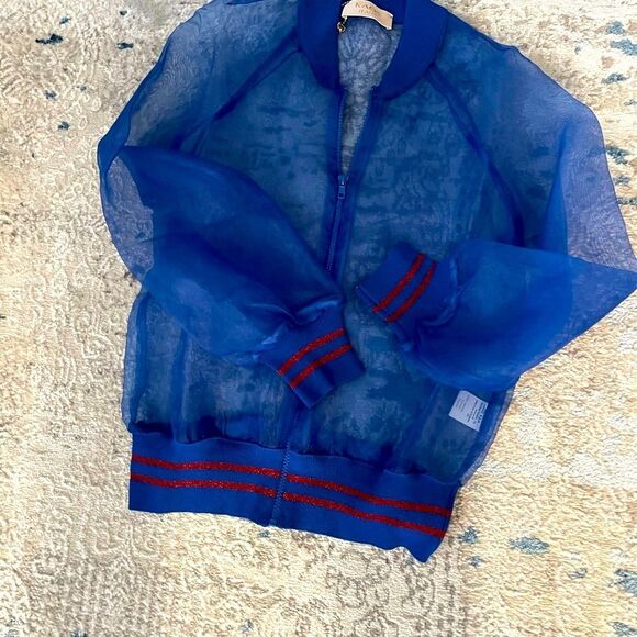 Blue Sheer Jacket with Red Stripes - Picture 1 of 7
